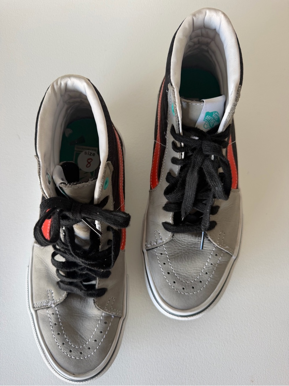 Vans Sk8-Hi High Top Silver Black Red Teal Men's US 8 Skate Shoes Streetwear